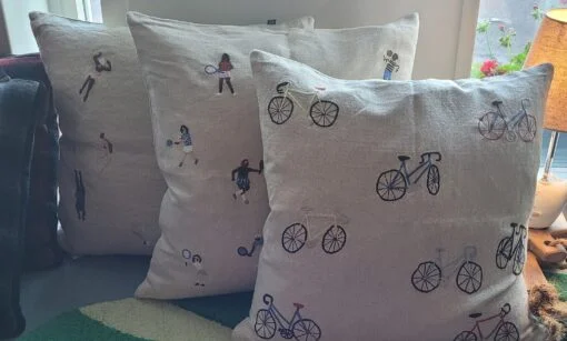 Cyclists Embroidered Cushion - Image 4